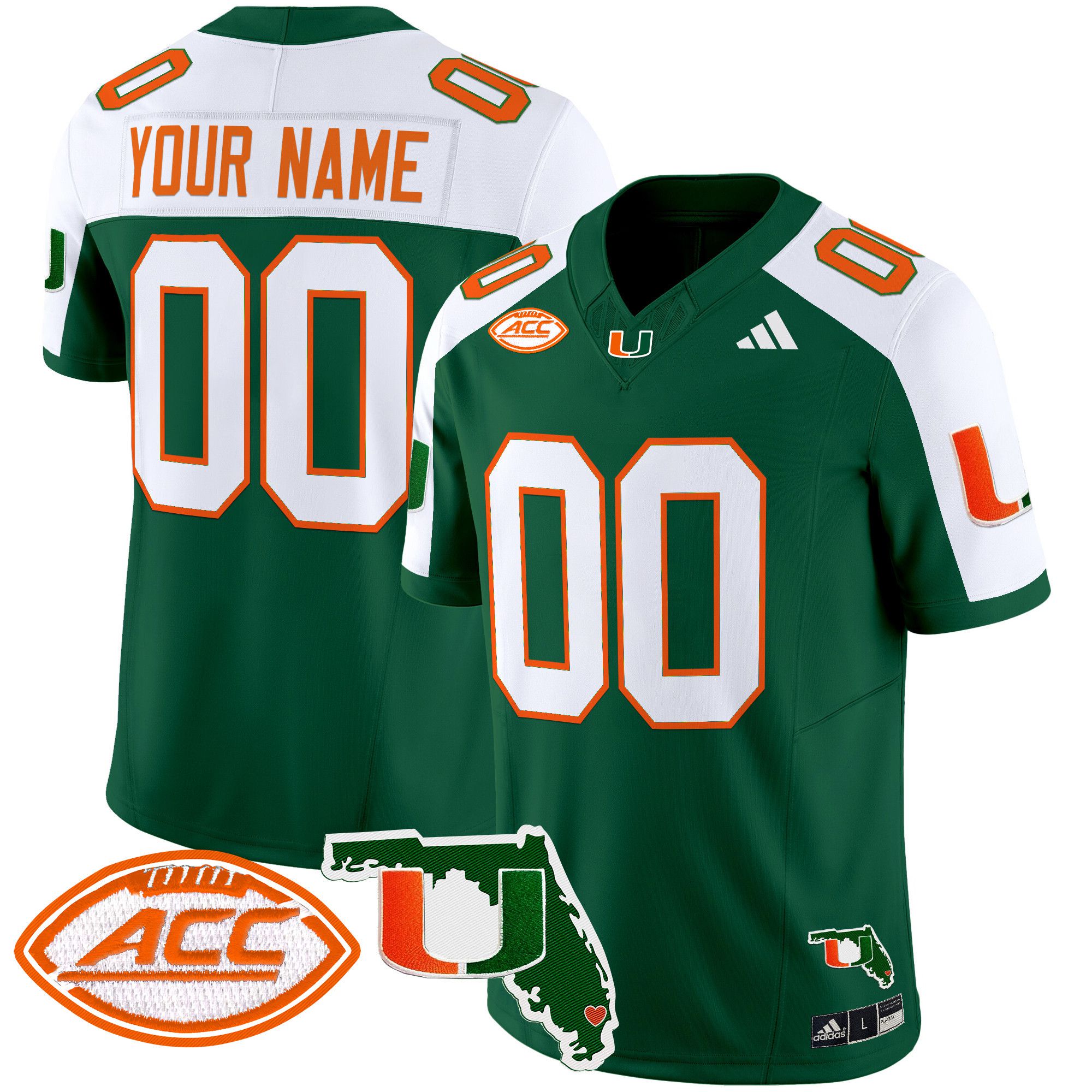 Men Miami Hurricanes Green 2024 Florida Patch Vapor Limited Custom NCAA Jersey->customized ncaa jersey->Custom Jersey